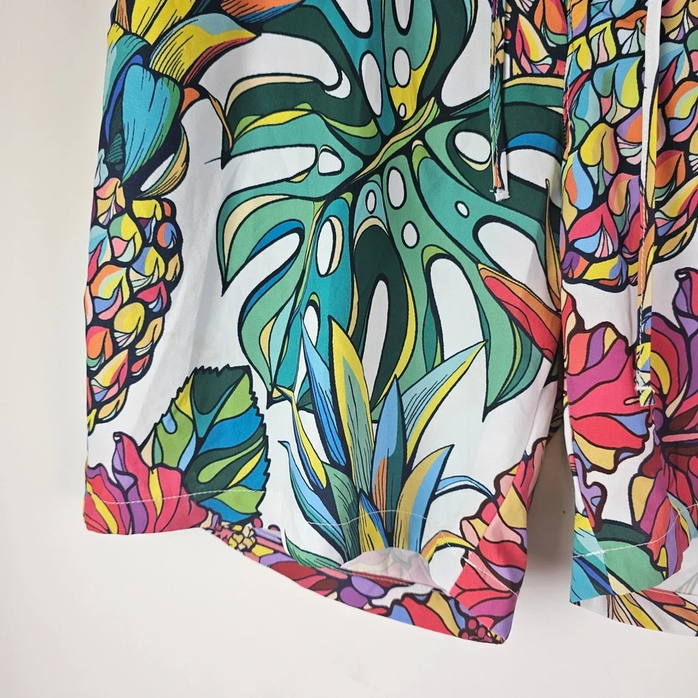 Robert Graham Mens 40 Tropical Pineapple Monstera Print Swim Trunks Classic Fit